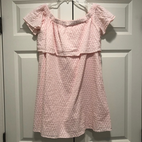 blush light pink maternity off the shoulder dress - Picture 3 of 4